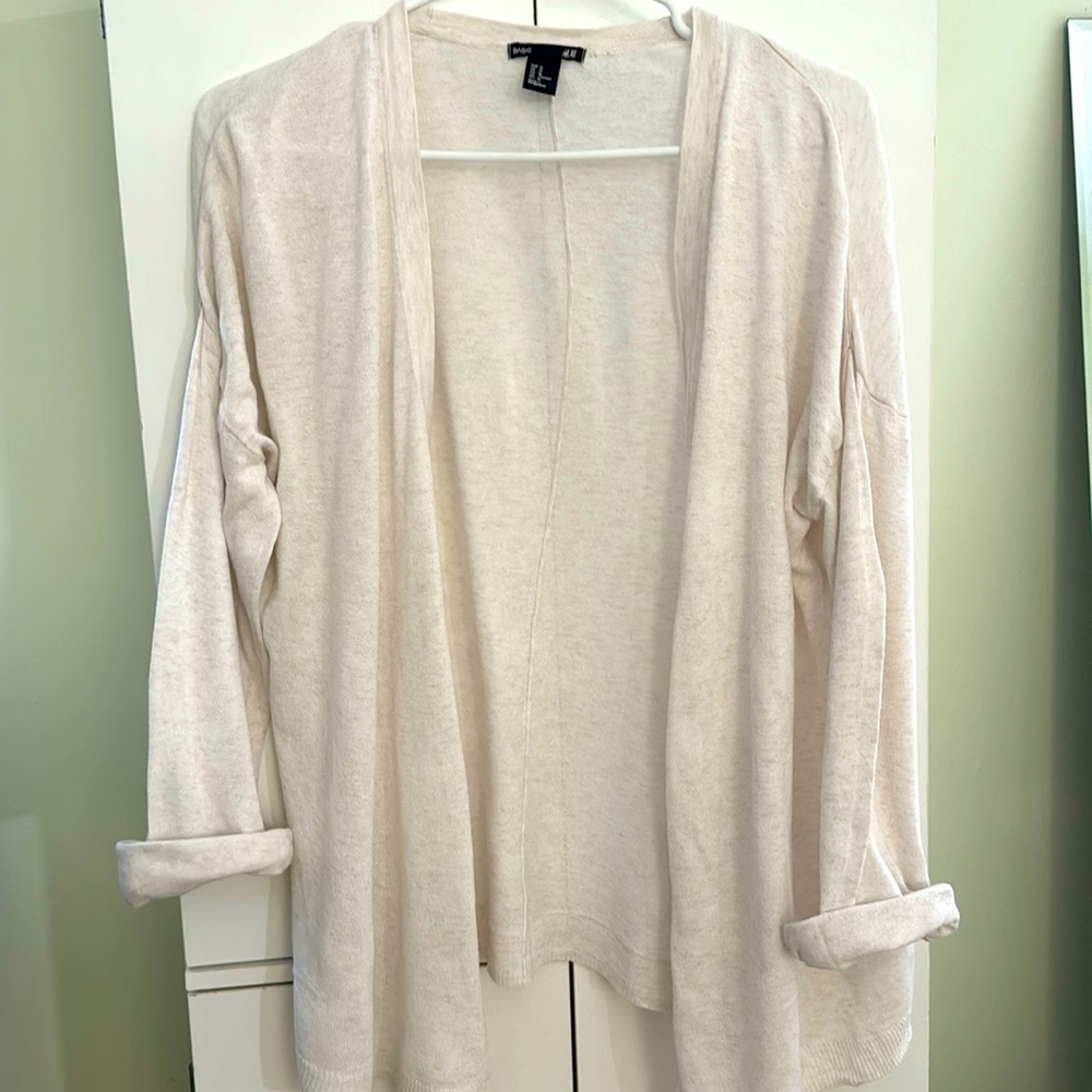H&M Beige/Cream Lightweight Cardigan with Rolled Sleeves
